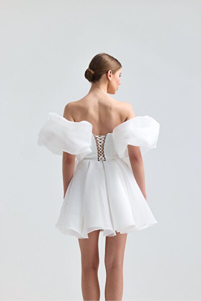 Tangül&Ali'S Moda Evi Beyaz Kabarık Mini Elbise