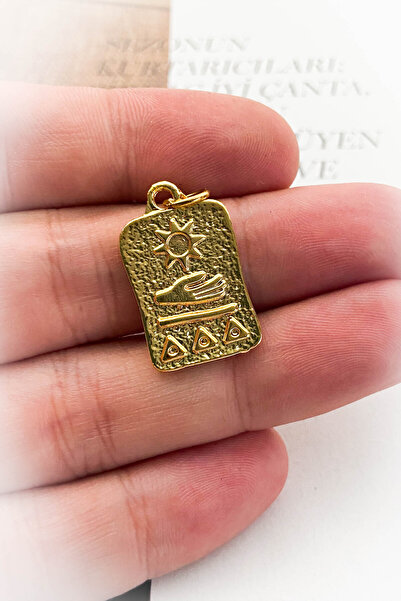 roshel Tarot Model El Güneş Sembol Altın Kaplama Kolye Ucu