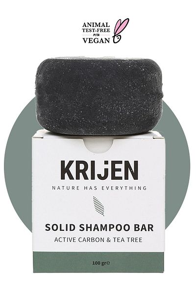 Krijen Activated Carbon & Tea Tree Solid Shampoo |   Oily Hair - Herbal Keratin & Vitamin E & Panthenol