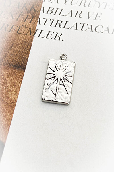 roshel Kutup Yıldızı Kabartmalı Dikdörtgen Model Rodyum Kaplama Kolye Ucu