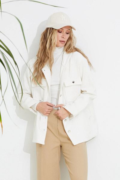 Go Veform Ecru Stamp Hooded Shirt Jacket ZN5089