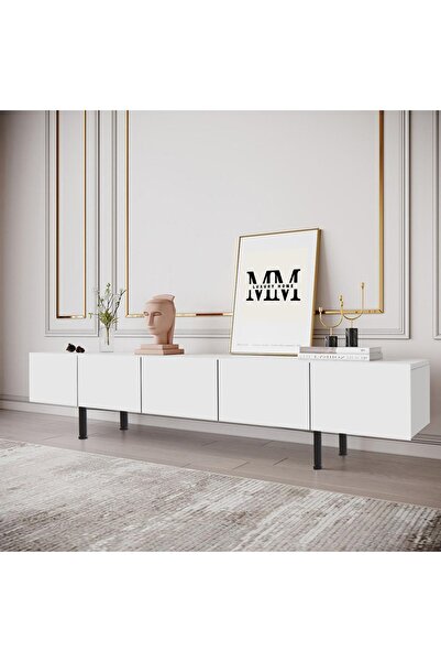 mmluxuryhome Şık ve Fonksiyonel Modern 5 Kapaklı MDF TV Sehpası  200x44x30 cm