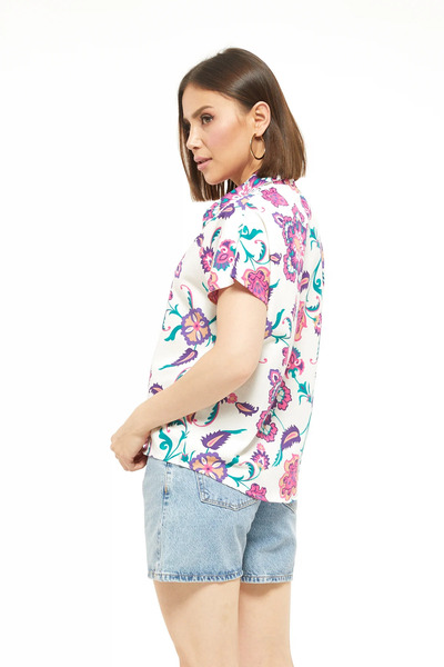 Go Veform Cămașă din in fucsia - model floral elegant, femei, ZN5072