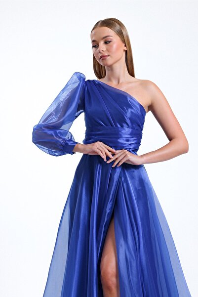 Tangül&Ali'S Moda Evi Tek Kol Mavi Elbise