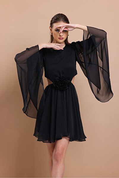 Tangül&Ali'S Moda Evi Siyah Şifon Mini Elbise