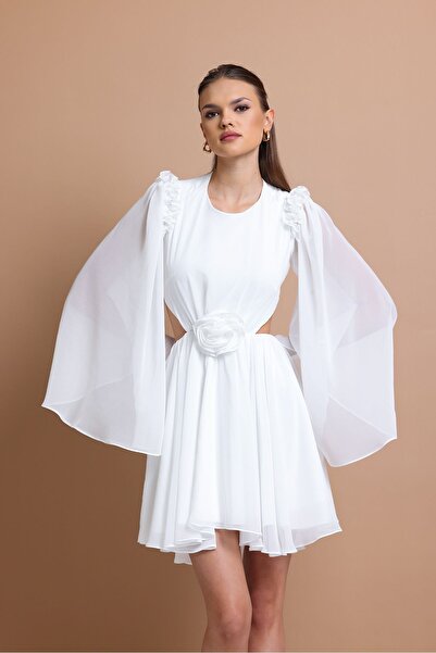 Tangül&Ali'S Moda Evi Beyaz Şifon Mini Elbise