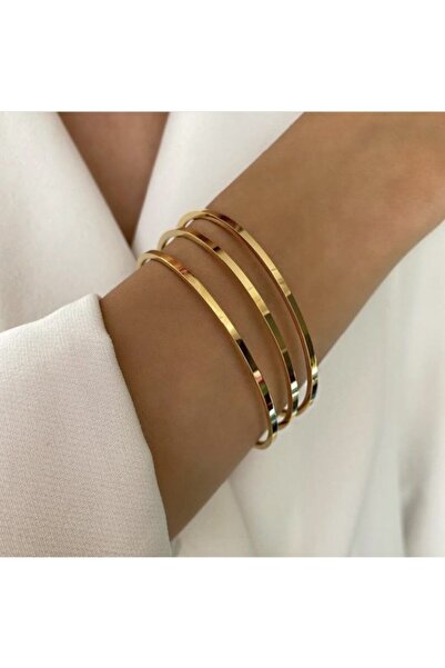 pink flower Kadın Gold Çelik Ray Bilezik Koldan Geçmeli 3 Adet