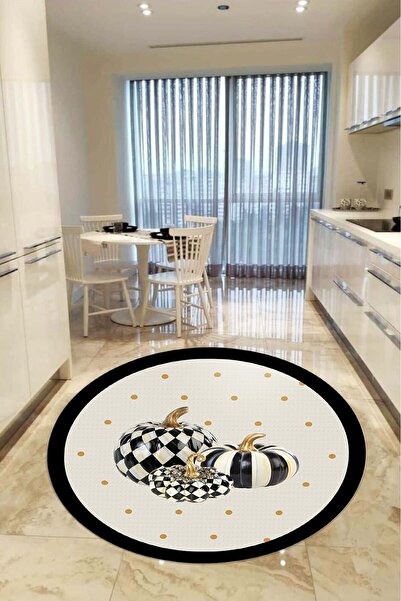 DEKOMOD Dekoratifmakinede Yıkanabilen Kaymaz Taban Yuvarlak Mutfak Ve Balkon Halısı