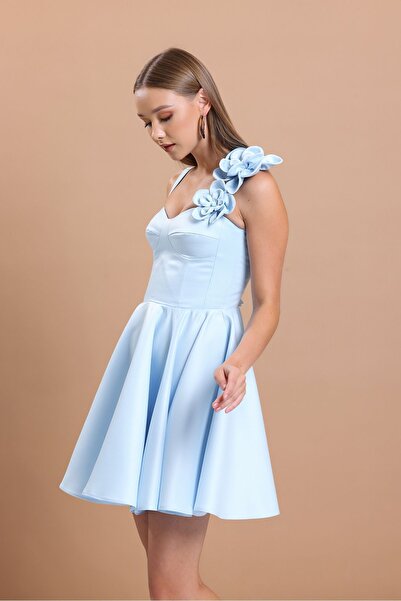 Tangül&Ali'S Moda Evi Askılı Bebe Mavisi Mini Elbise