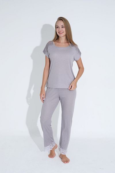 Siyah İnci Σετ πιτζάμες Soft Touch Lace Λεπτομέρεια σκούρο γκρι Λεπτή πλεκτή πιτζάμες