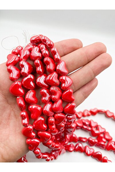 Ebruli Boncuk 12 mm Kalp Yandan Delikli 5’li Seramik Porselen Takı Yapımı Bil...