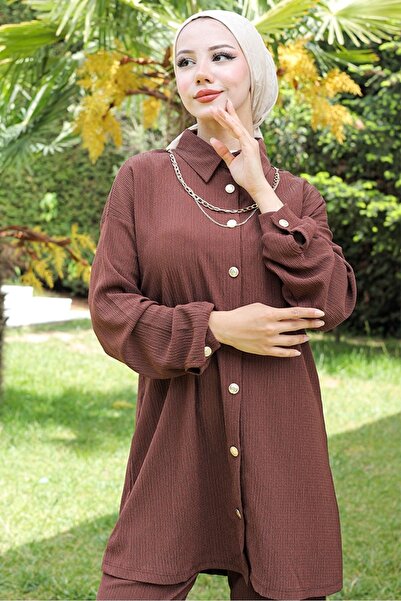 Bestenur Σετ τουνίκ και παντελόνι σε καφέ χρώμα - 927