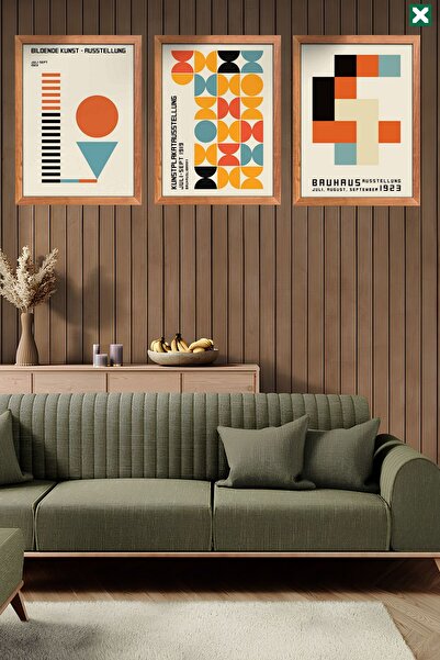 TABLOX Set de 3 piese de artă Bauhaus, pictură modernă din MDF cu aspect de c...