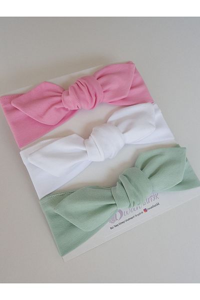 swan butik Set de 3 catarame Bandana pentru fetiță, mentă roz, alb