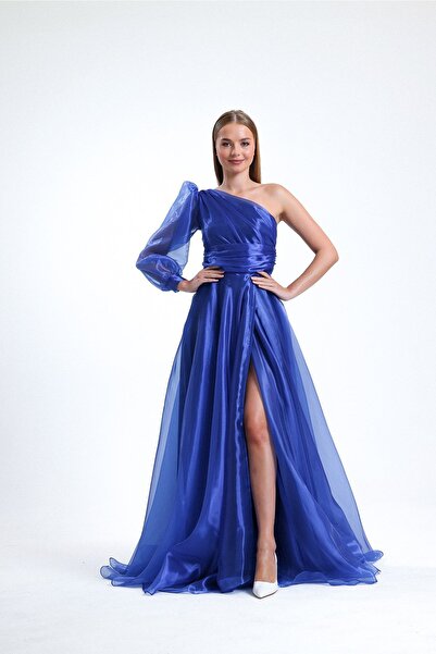 Tangül&Ali'S Moda Evi Tek Kol Mavi Elbise