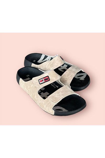 Witta Γυναικείες παντόφλες με διπλό λουράκι Velcro Pool Sole σε κόκκινο μπεζ