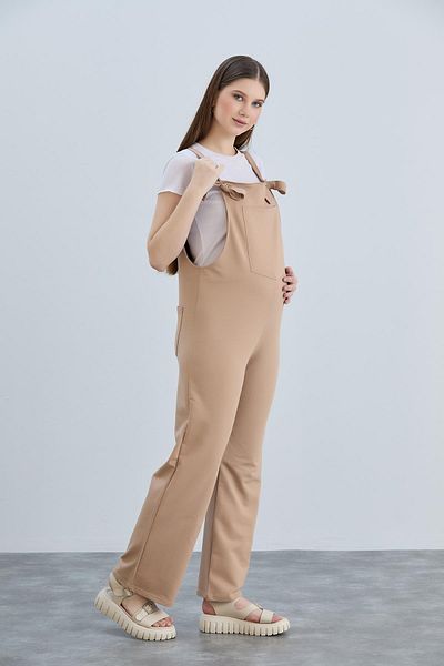 Işşıl IŞIL 4493-Binding Strap Non-Knee Combed Cotton Pregnant Gardener-Jumpsuit