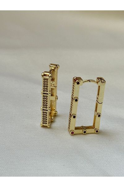 Brillo Fuchsia Detailed Serenay Rectangular Earrings