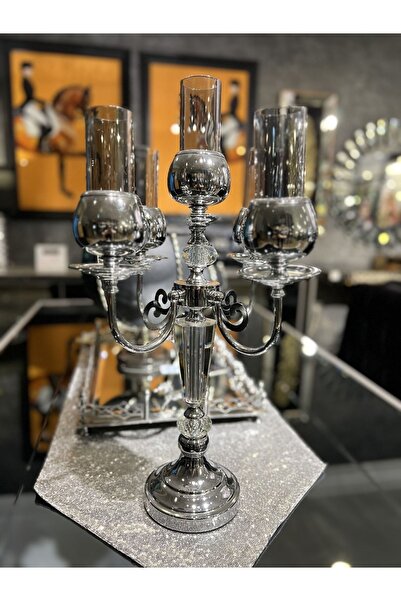 KARCILAR HOME STORE Karcılar home Store ev dekorasyonu 5 kollu gümüş şamdan
