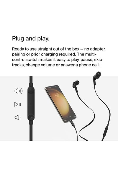Belkin SoundForm Wired Earbuds with USB-C, In-Ear Headphones w/ Mic for iPhone 15, iPad, Android - Black
