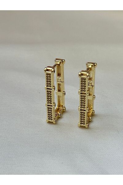 Brillo Fuchsia Detailed Serenay Rectangular Earrings