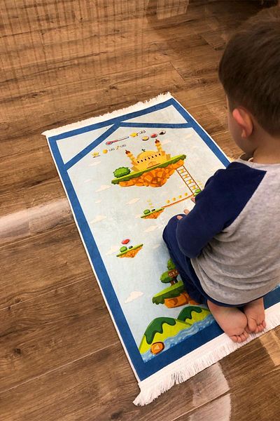 DEKOMOD Decorative Digital Printed Black Non-Slip Base Educational Small Child Prayer Rug Prayer Rack 60x100