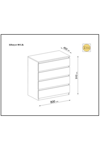Mbes Mobilya Umut Haliç 80 Cm Şifonyer 4 Çekmeceli