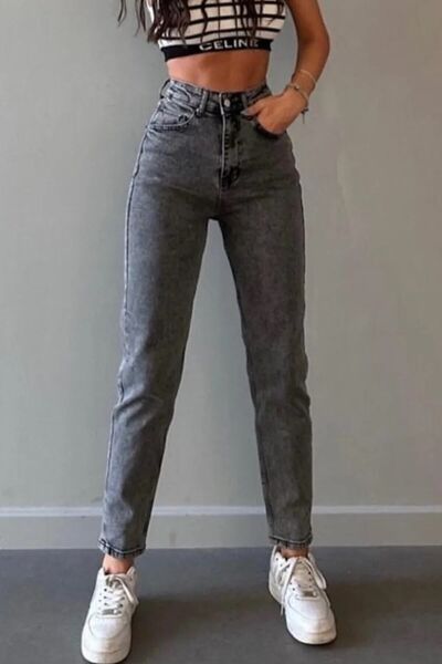 SU SHE Likralı  Yüksek Bel Mom Jeans