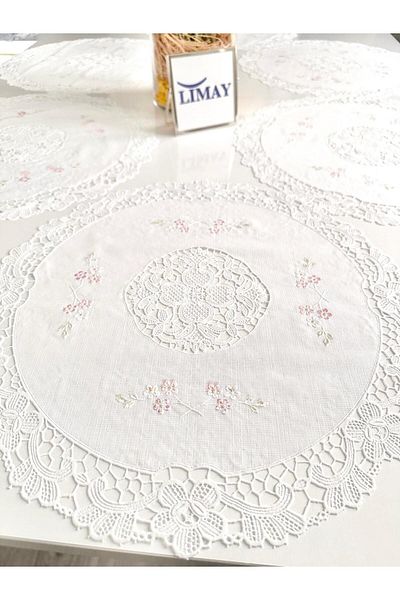 LİMAY 6-Piece American Service - Large Size - Lace Embroidery Looking 1stClass Pvc