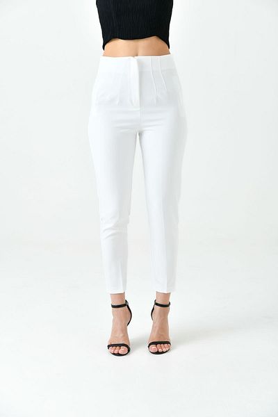 SU SHE Women's Zr Model Collared High Waist Narrow Leg Women's Fabric Pants