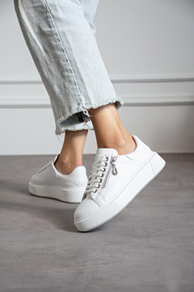 Ayax Tenis de damă cu fermoar alb pentru utilizare zilnică