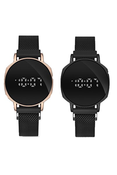 DESİNGSHOP Mıknatıslı Hasır Unisex Dijital Led Kol Saati 2 Adet