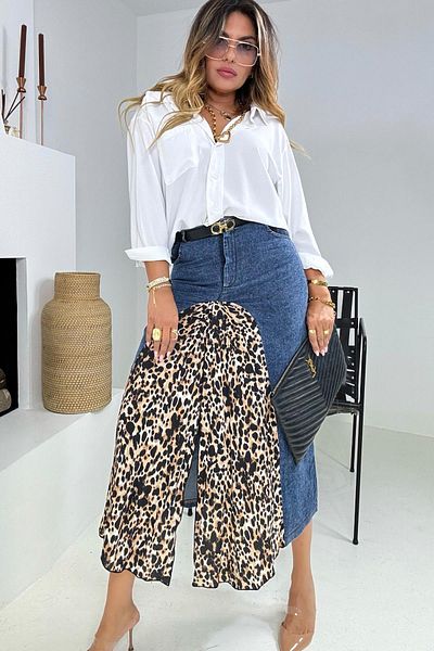 Sohotique By P Fusta Jean cu imprimeu leopard - cu garnitură din material textil și fante
