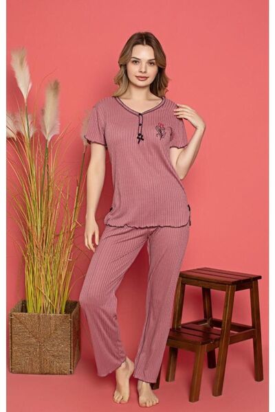 LİLA İÇ GİYİM SET DE PIJAMA CU MÂNECĂ SCURTĂ DE VISCOZĂ PENTRU FEMEI