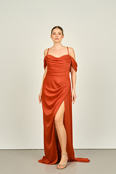 Saygın Long Peach Women's Evening Dress - Rope Strap, 0992449