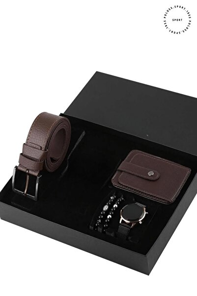 polo55.sport.1855 Özel Kutusunda Erkek Saat, Kemer, Cüzdan, Bileklik Seti