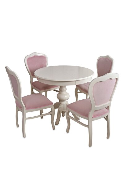 Meser Mobilya Ezine Beyaz Açılır Mdf Baba Ayak Yuvarlak Q90x120 Mutfak Masası /urla Mutfak Masası Takımı