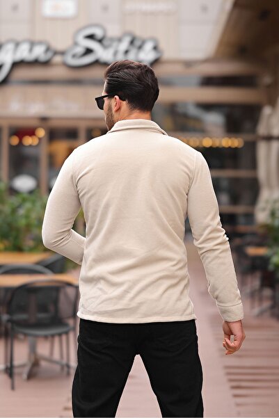 comstar Erkek Basic Uzun Kol Dar Pamuklu Krem Polar Gömlek