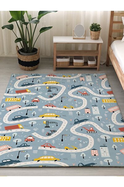 Evmila Dijital Baskılı Kaymaz Taban Yıkanabilir Yol Desenli Çocuk Ve Bebek Od...