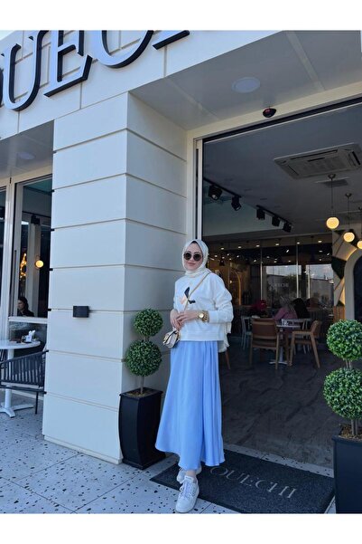 tafta Buz Mavisi Saten Etek