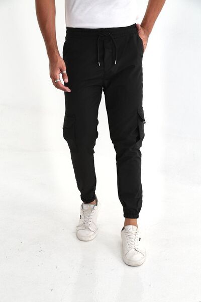 comstar Erkek Kargo Cep Bel Lastikli A.Siyah Jogger Pantolon