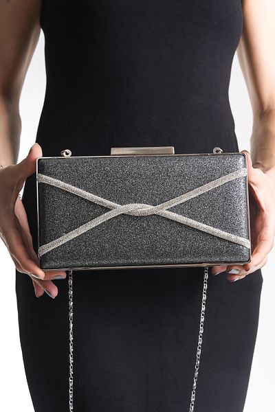 Moda Değirmeni Geantă de seară pentru femei cu detaliu în piatră în cruce de culoare platină - BG1123-310-0002