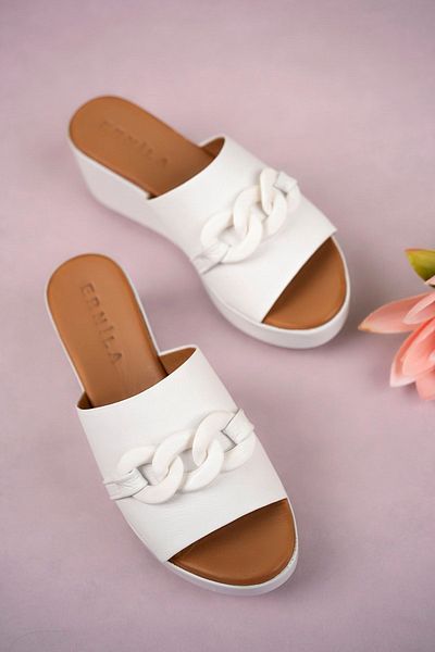 ERNİLA Wedge Heeled Leather Slippers