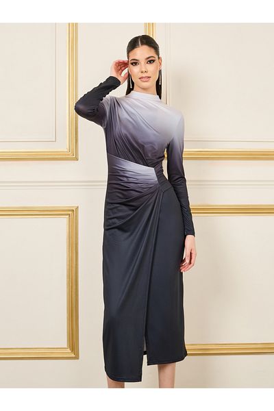 Styli Gradient Effect Wrap Front Midi Dress