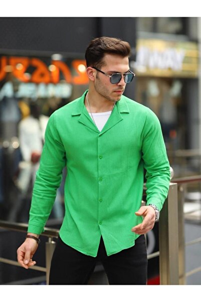 comstar Ανδρικό πουκάμισο με διπλό γιακά μακρυμάνικο πράσινο λινό