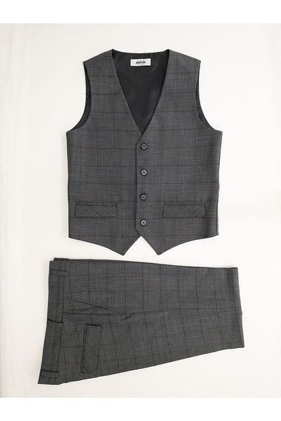 Micio Boy's Anthracite Vest and Trousers Set