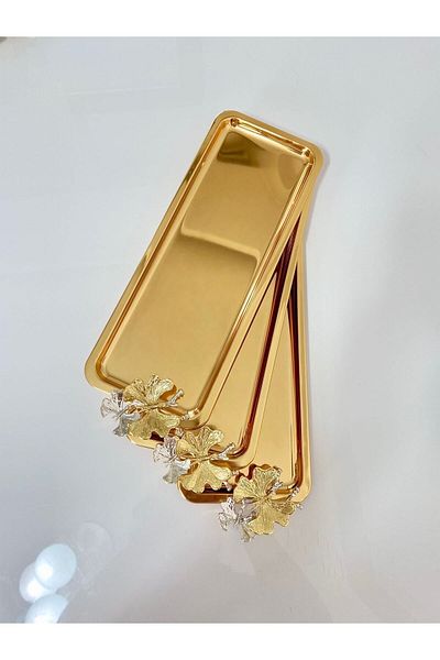 Aslı Hediyelik Luxury 6-Piece Stainless Steel Butterfly Serving - Tea, Coffee, Catering and Presentation Tray