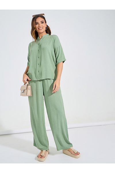 Styli Textured Boxy Shirt & Wide Leg Pants Co-Ords