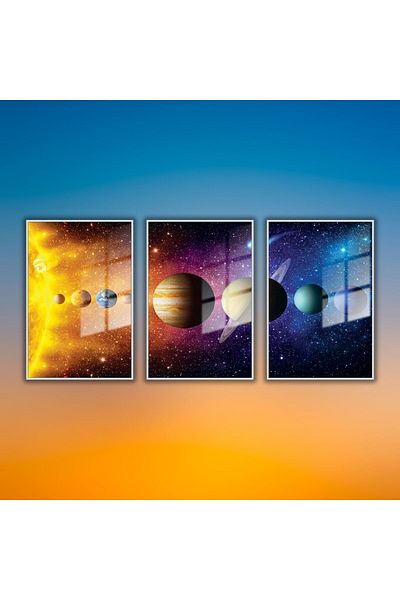 GAAGART Set de 3 mese din sticlă cu cadru metalic Soare și planete