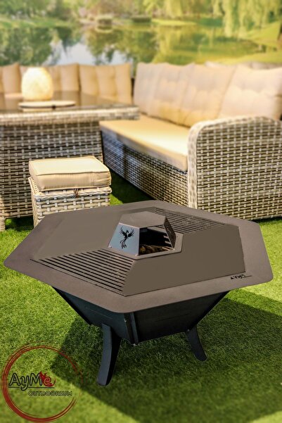 Ayme Outdoorium Izgaralı Ateş Çukuru–6 Kişilik Bahçe Şöminesi & Barbekü Mangal | Odun/kömür Yakıtlı Outdoor Isıtıcı